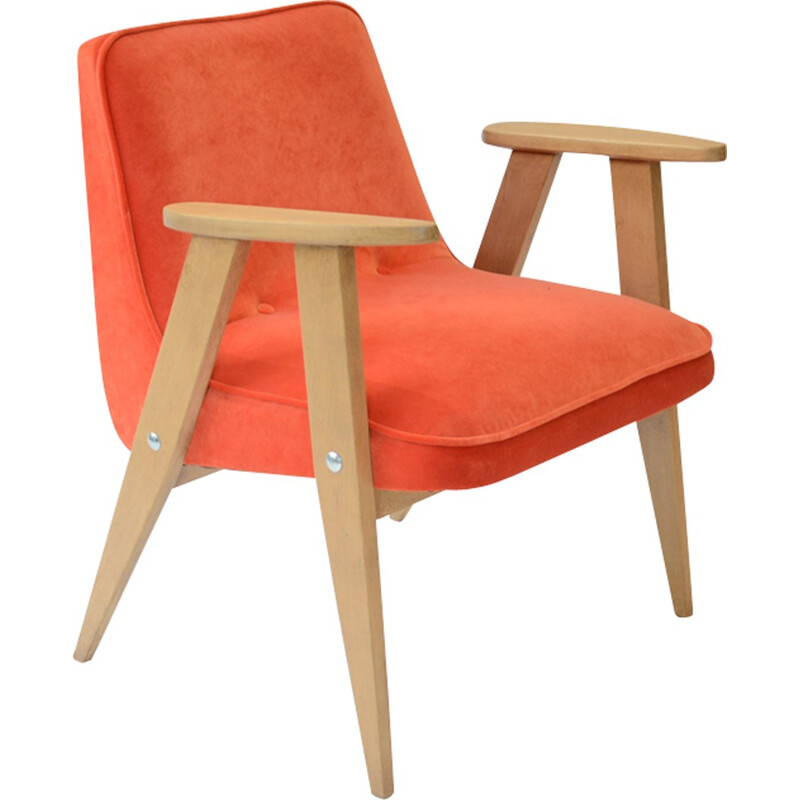 Orange velvet compact chair by Chierowski - 1960s