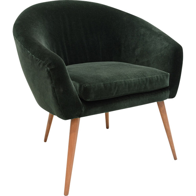 Forest-green velvet shell armchair - 1960s