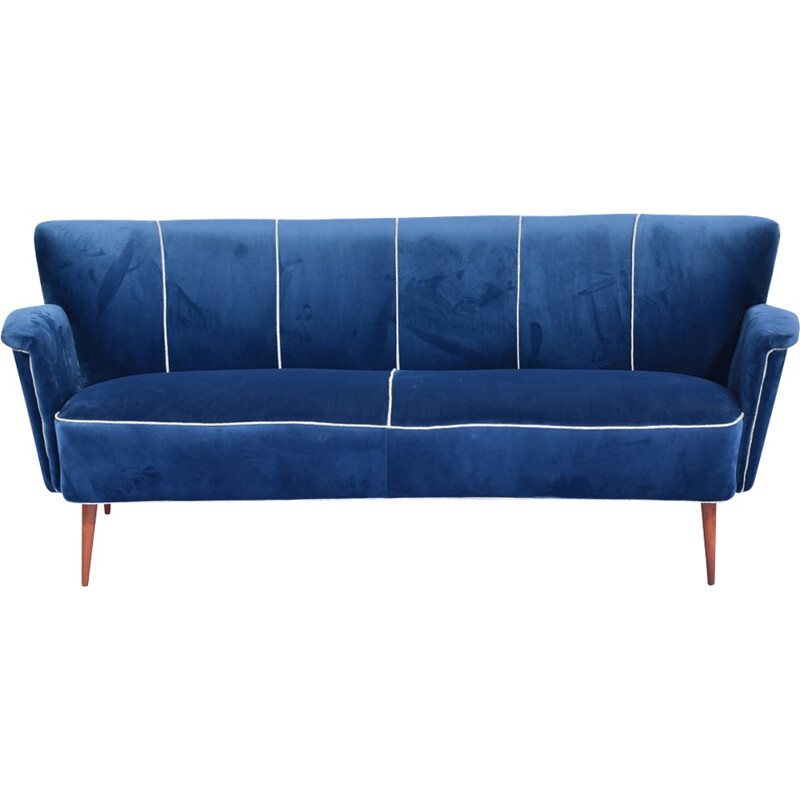 COCKTAIL blue VELVET sofa - 1950s