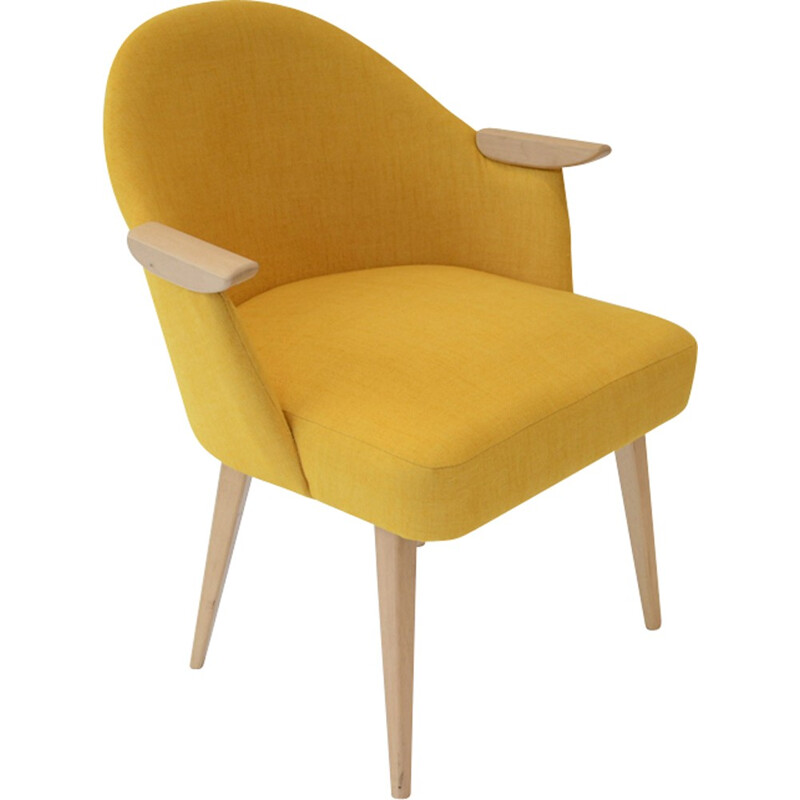 Yellow "Devil" armchair in fabric and wood - 1950
