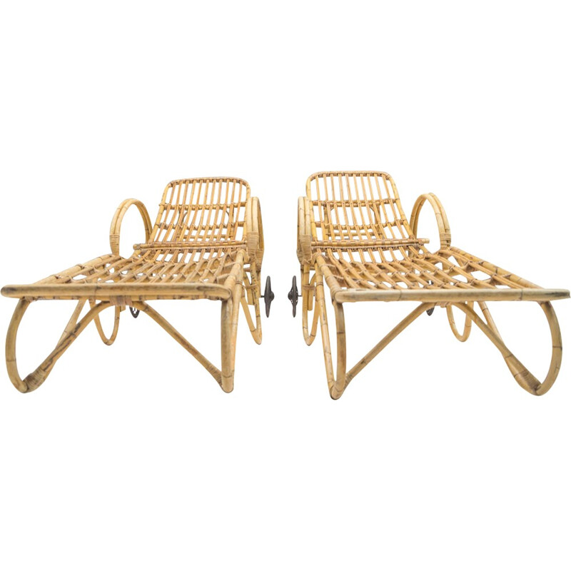 Bamboo & Rattan Garden Chairs, 1950s, Set of 2