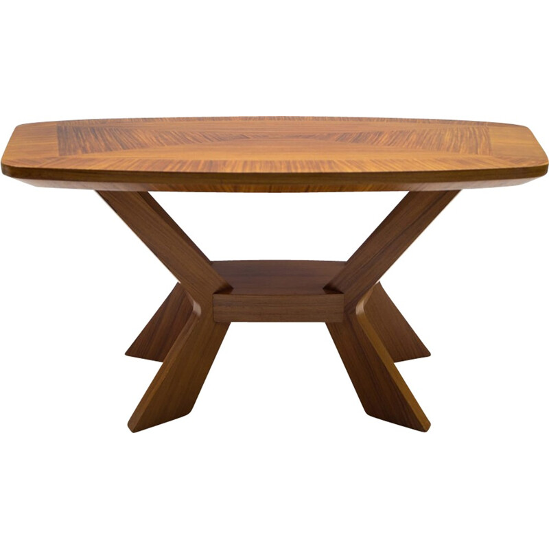 Mid-Century Veneered Coffee Table with Shelf - 1950s