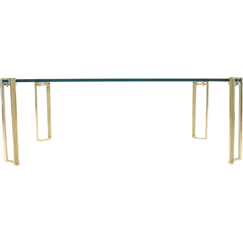 Large Vintage Brass and Glass Coffee Table by Peter Ghyczy - 1970s