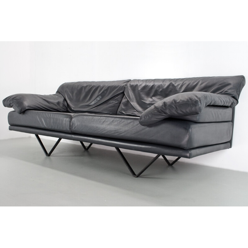 Cornelius sofa in grey leather by Durlet - 1980s