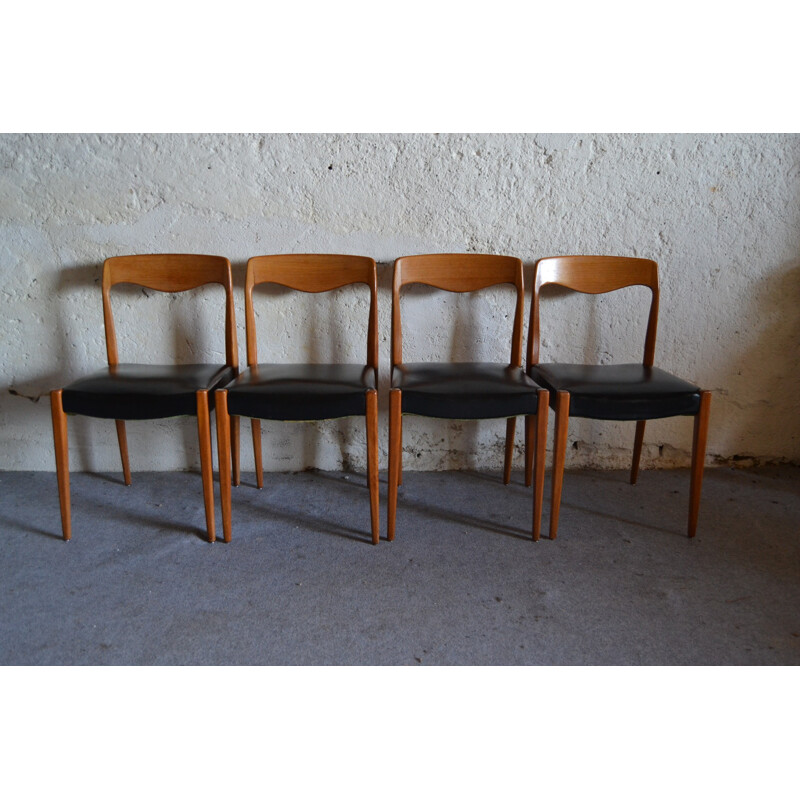 Suite de 4 chaises scandinaves noires en teck - 1960