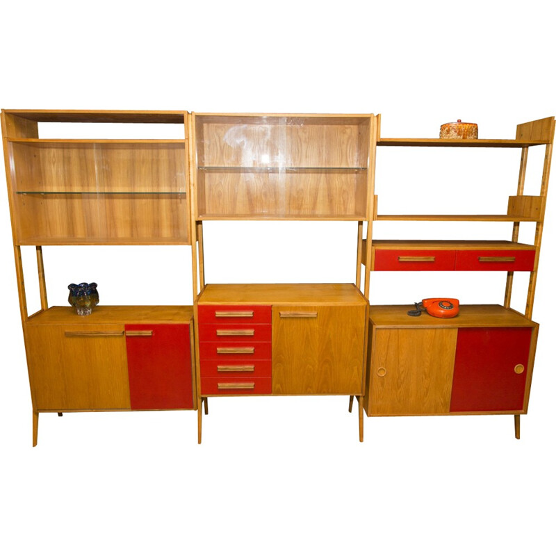 Mid-century modern beech unit shelf system by Frantisek Jirak for Tatra Nabytok - 1960s