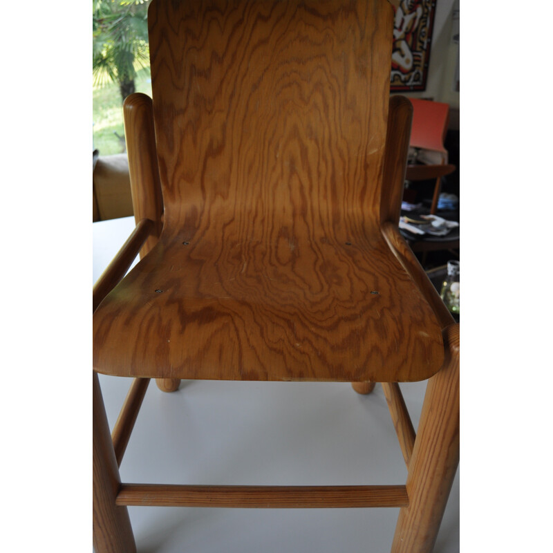 Set of 6 modernist chairs in pine - 1960s