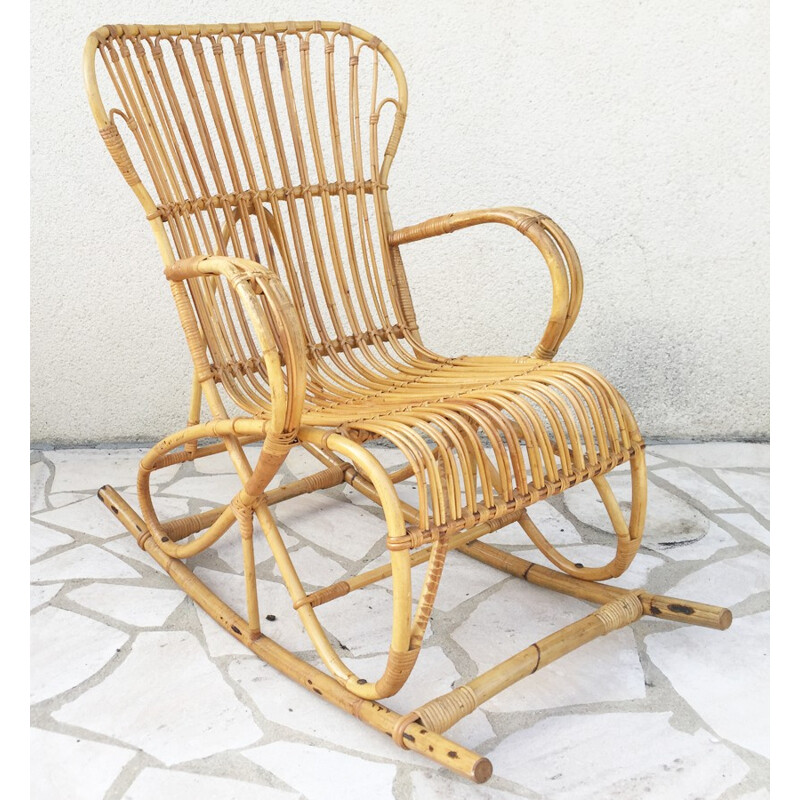 Fauteuil à bascule en rotin vintage - 1960