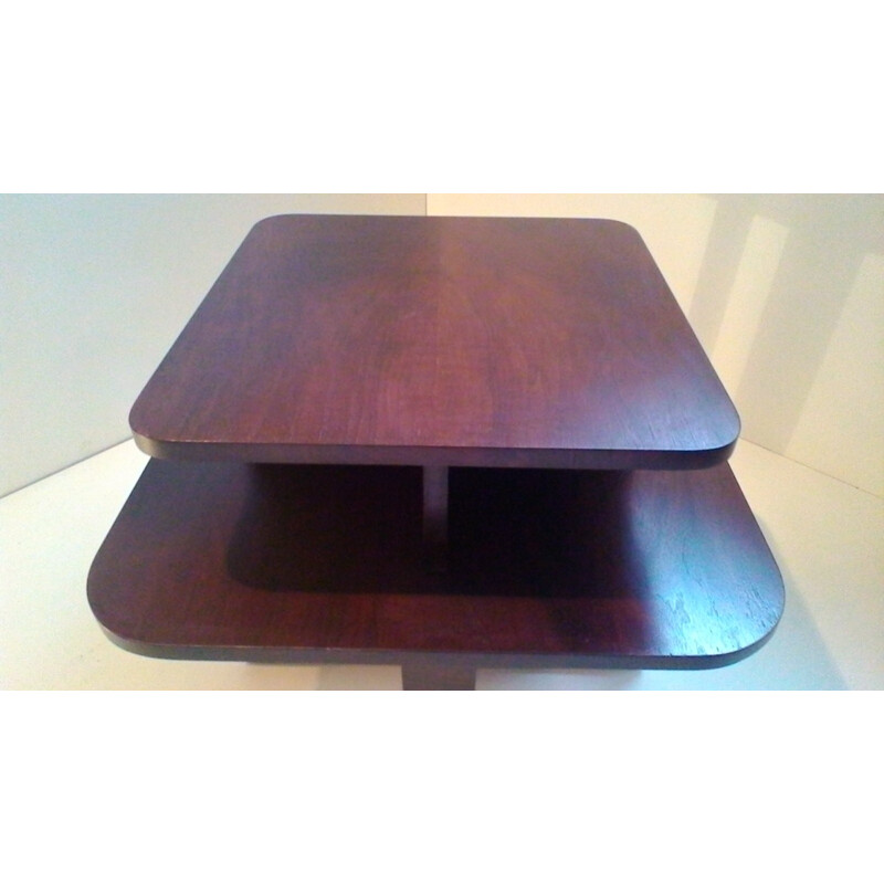 Table basse vintage rectangulaire en bois cintré par Jindrich Halabala, 1940