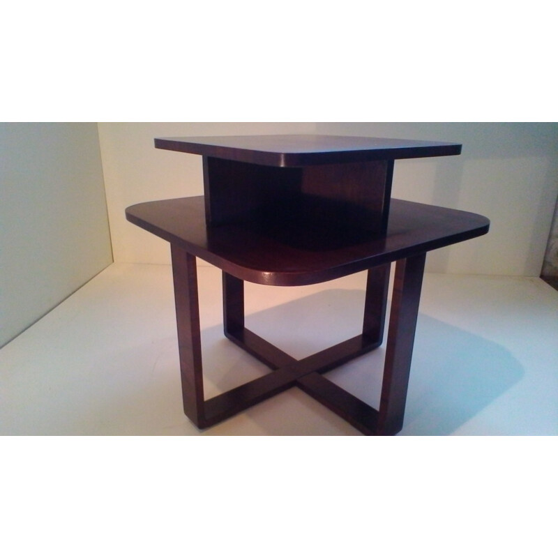 Mesa de centro rectangular vintage de madera curvada de Jindrich Halabala, 1940