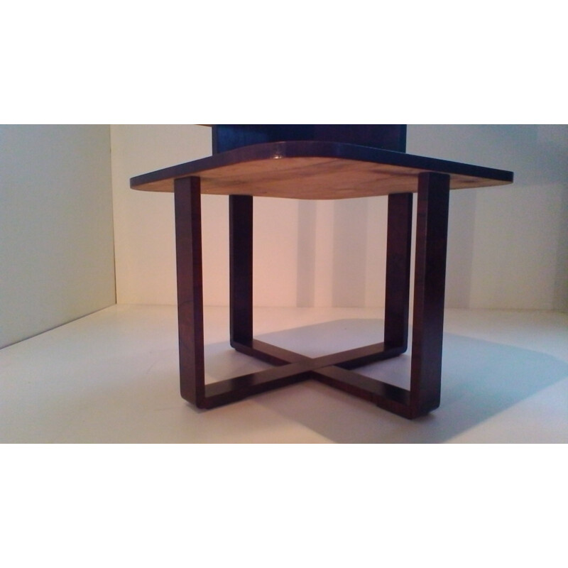 Table basse vintage rectangulaire en bois cintré par Jindrich Halabala, 1940