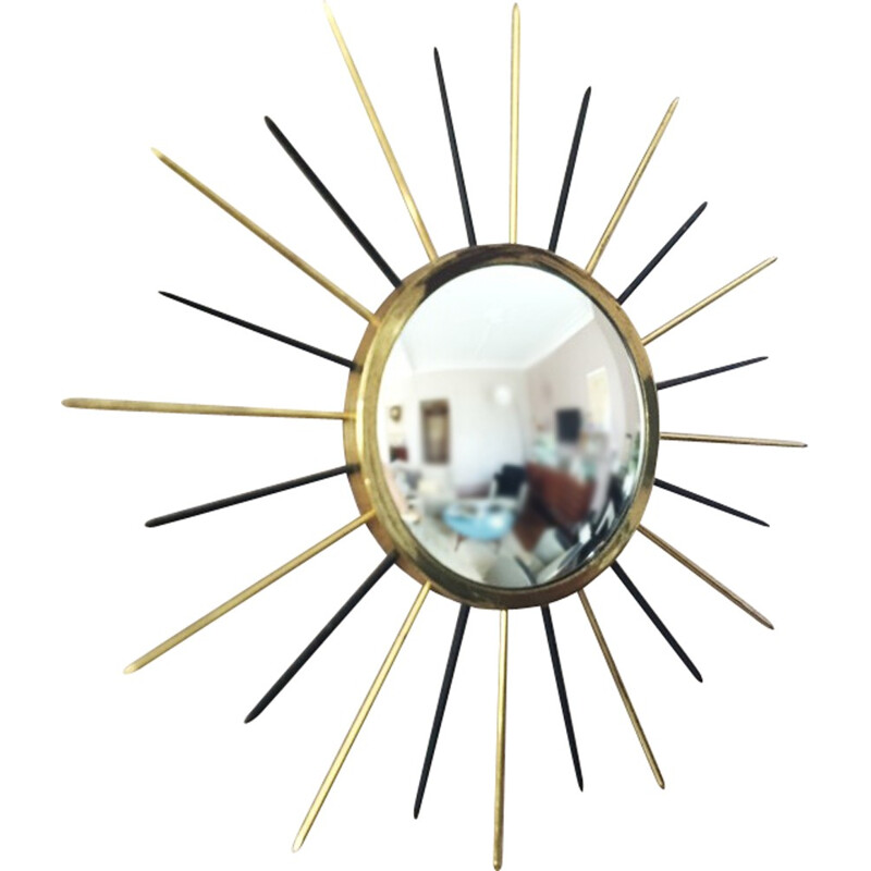 Miroir soleil "Sorcière" doré et noir - 1960