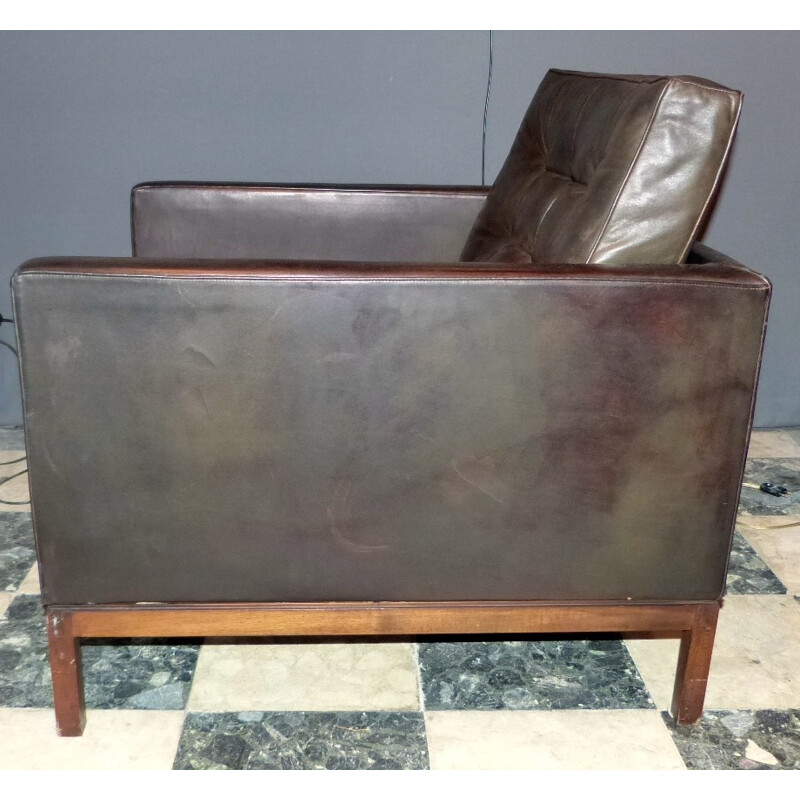 Vintage leather armchair, Florence KNOLL - 1960s