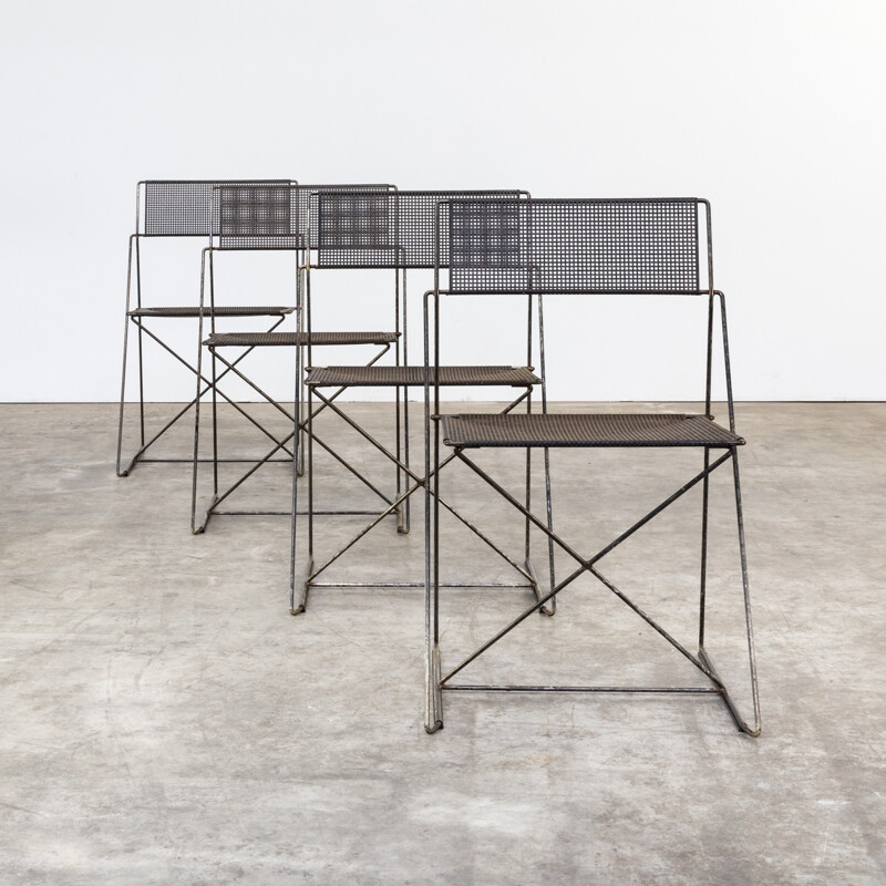 Set of 4 X-line metal frame chairs by Niels Jørgen Haugesen for Magis - 1970s