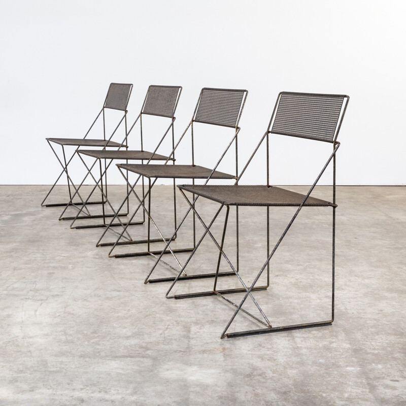 Set of 4 X-line metal frame chairs by Niels Jørgen Haugesen for Magis - 1970s