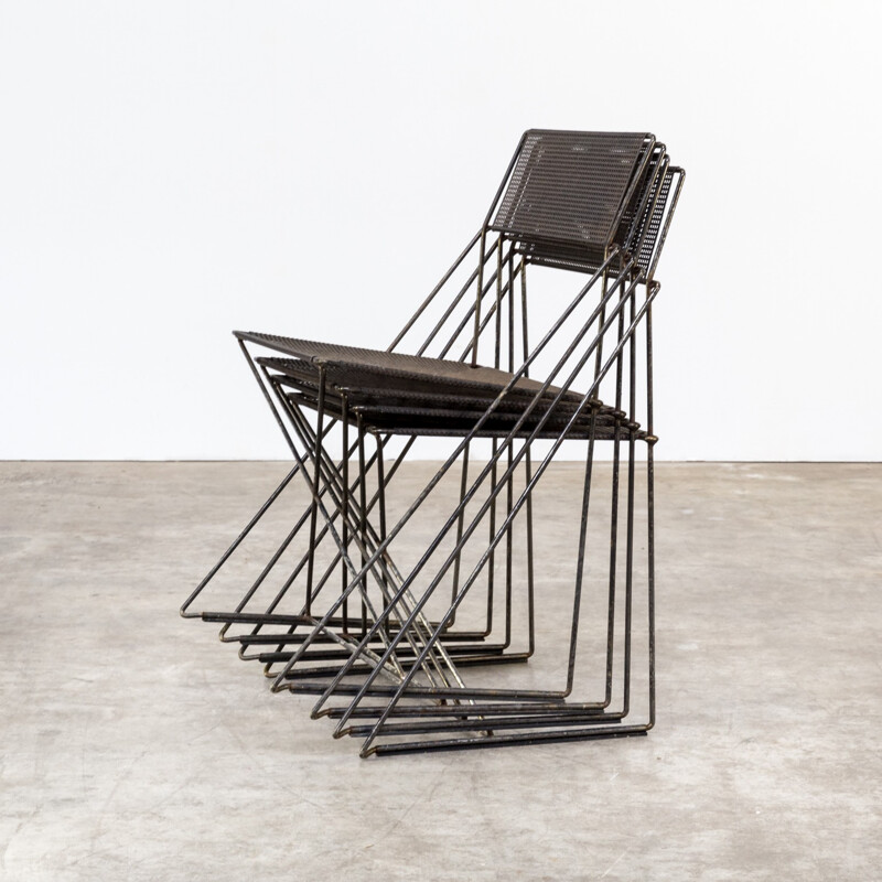Set of 4 X-line metal frame chairs by Niels Jørgen Haugesen for Magis - 1970s