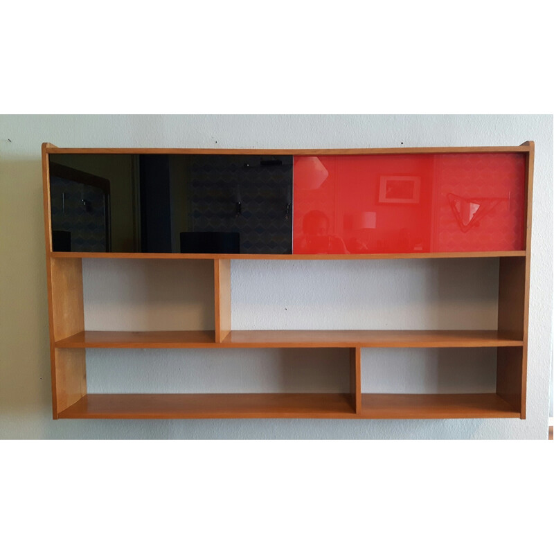 Vintage wall unit with sliding windows - 1950s