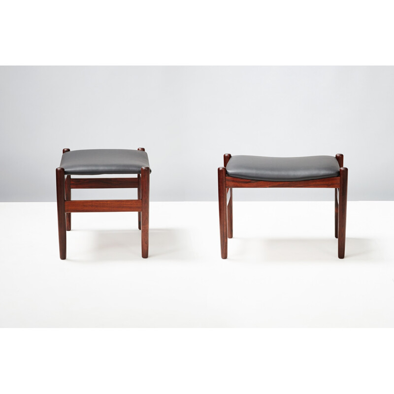 Pair of rosewood and leather stools - 1960s