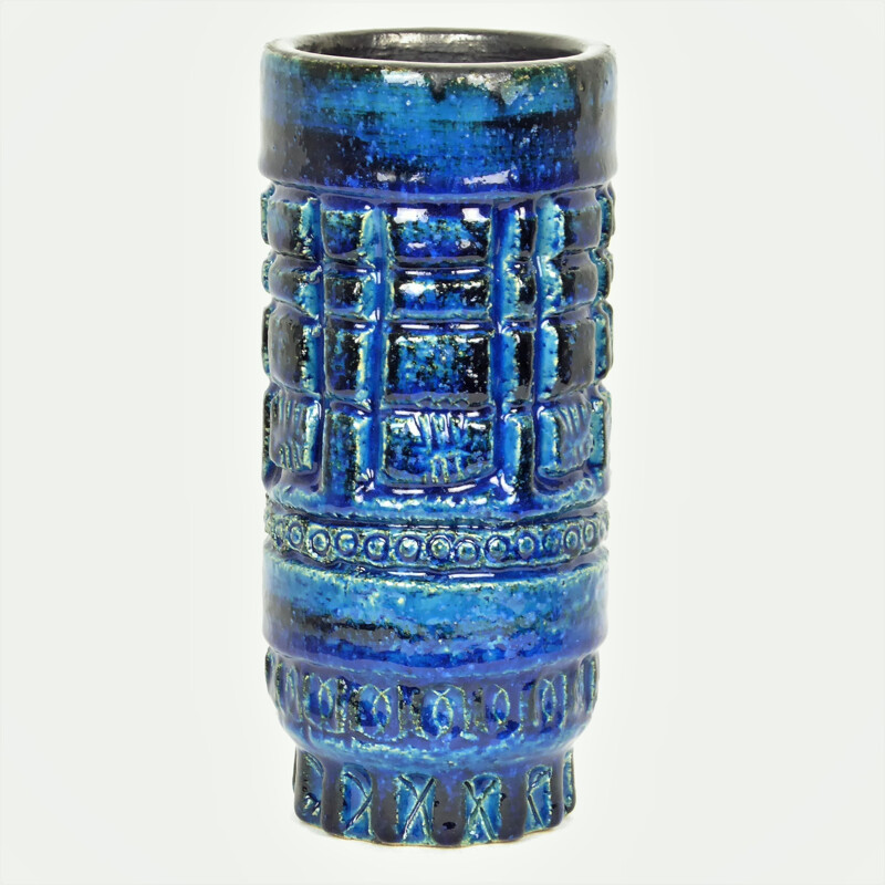 Pol Chambost's tube vase and 2 boxes, in blue ceramic, 1950