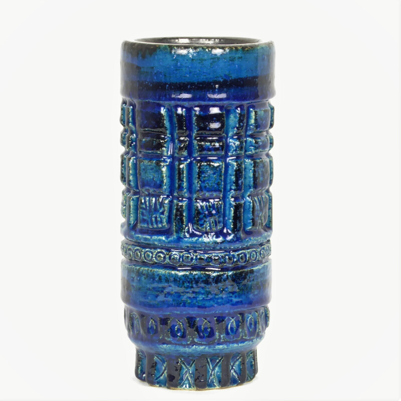 Pol Chambost's tube vase and 2 boxes, in blue ceramic, 1950