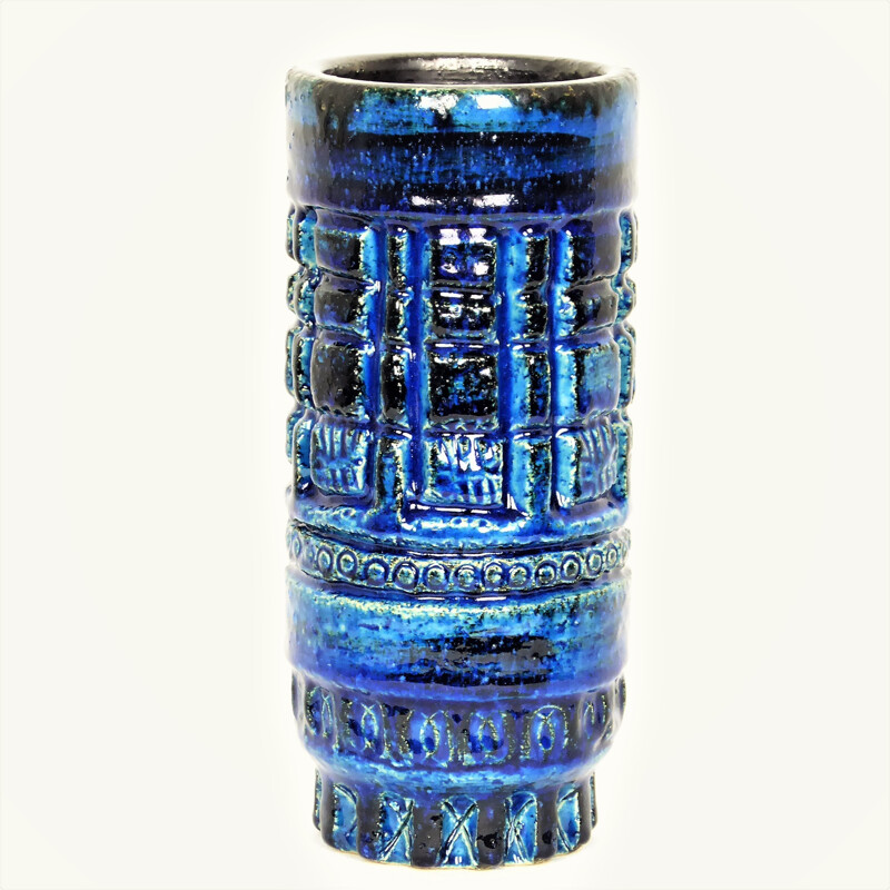 Vase et 2 boites en céramique bleue de Pol Chambost - 1950