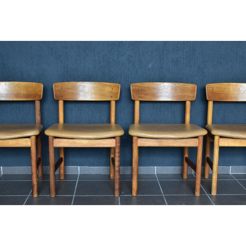 Suite de 4 chaises 3236 en cuir et chêne de Borge Mogensen pour Fredericia - 1950