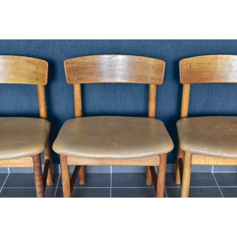 Set 4 leather and oak "3236" chairs by Børge Mogensen for Fredericia - 1950s