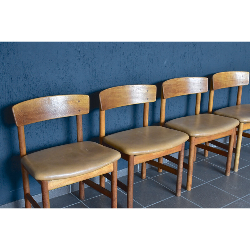 Set 4 leather and oak "3236" chairs by Børge Mogensen for Fredericia - 1950s