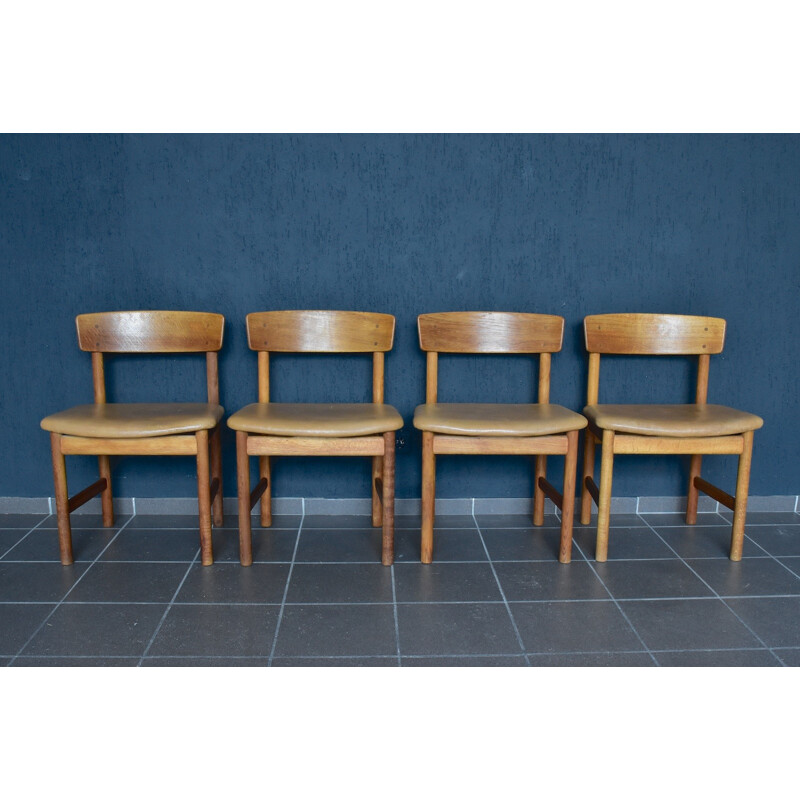 Set 4 leather and oak "3236" chairs by Børge Mogensen for Fredericia - 1950s