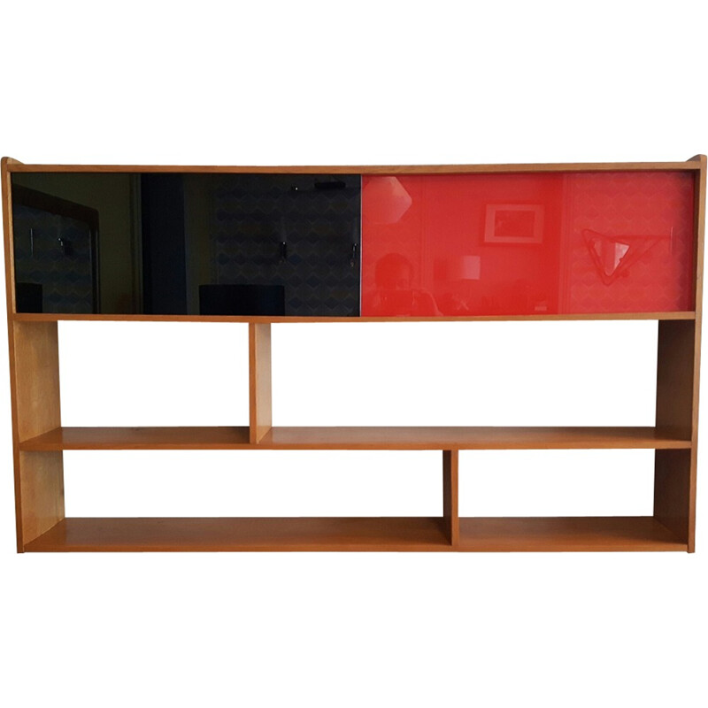 Vintage wall unit with sliding windows - 1950s