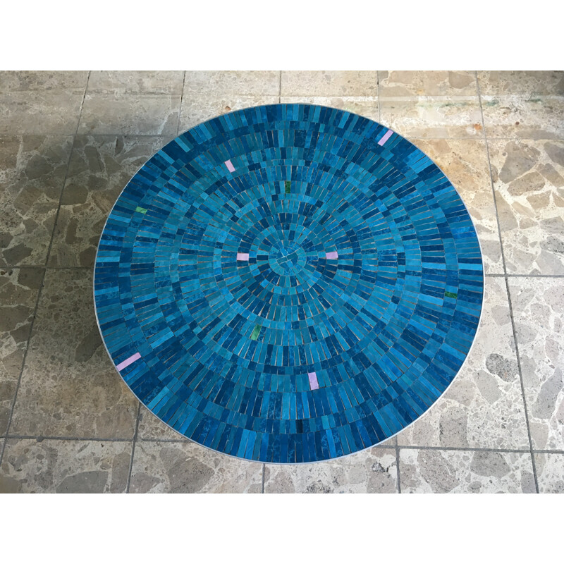 Vintage Blue Mosaic Coffee Table - 1960s