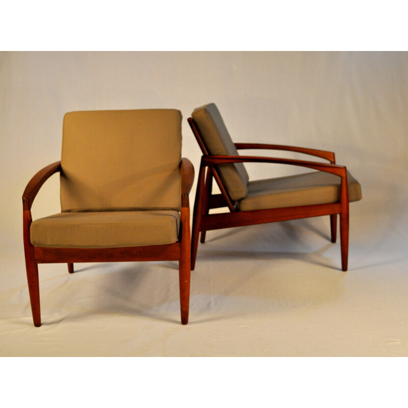 Pair of Armchairs in Teak and Green Fabric by Kai Kristiansen - 1950s