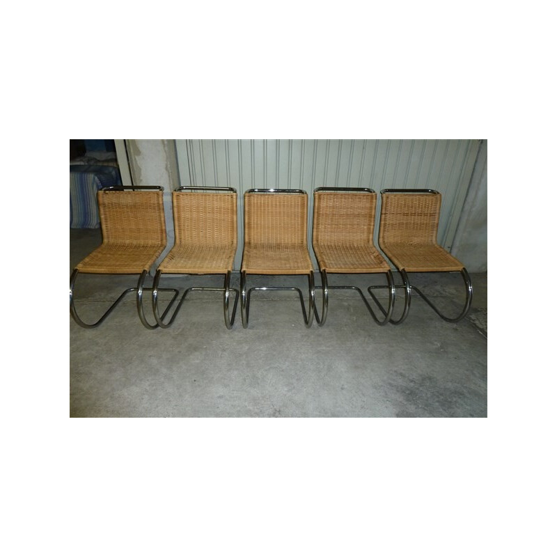 Set of 5 "MR10" rattan chairs by Mies van der Rohe for Stendig - 1960s