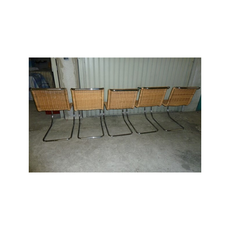 Set of 5 "MR10" rattan chairs by Mies van der Rohe for Stendig - 1960s