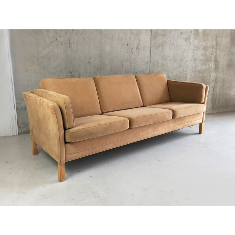 Danish mid century 3 seater sofa with original suede upholstery - 1960s