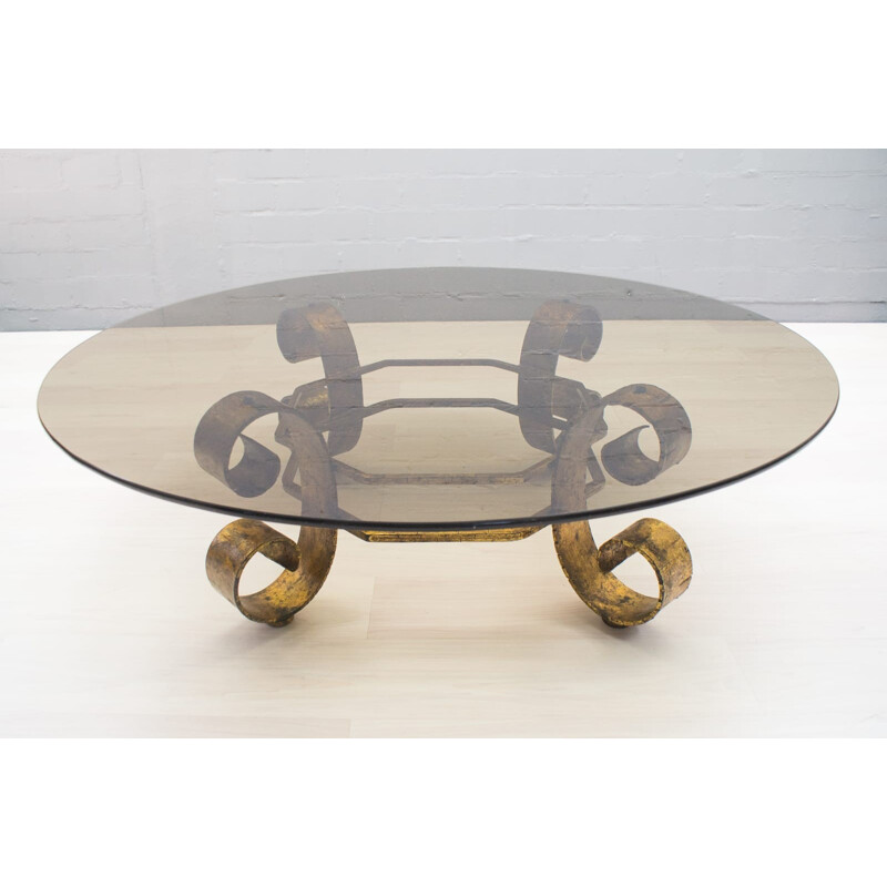 Grande table basse dorée espagnole - 1960