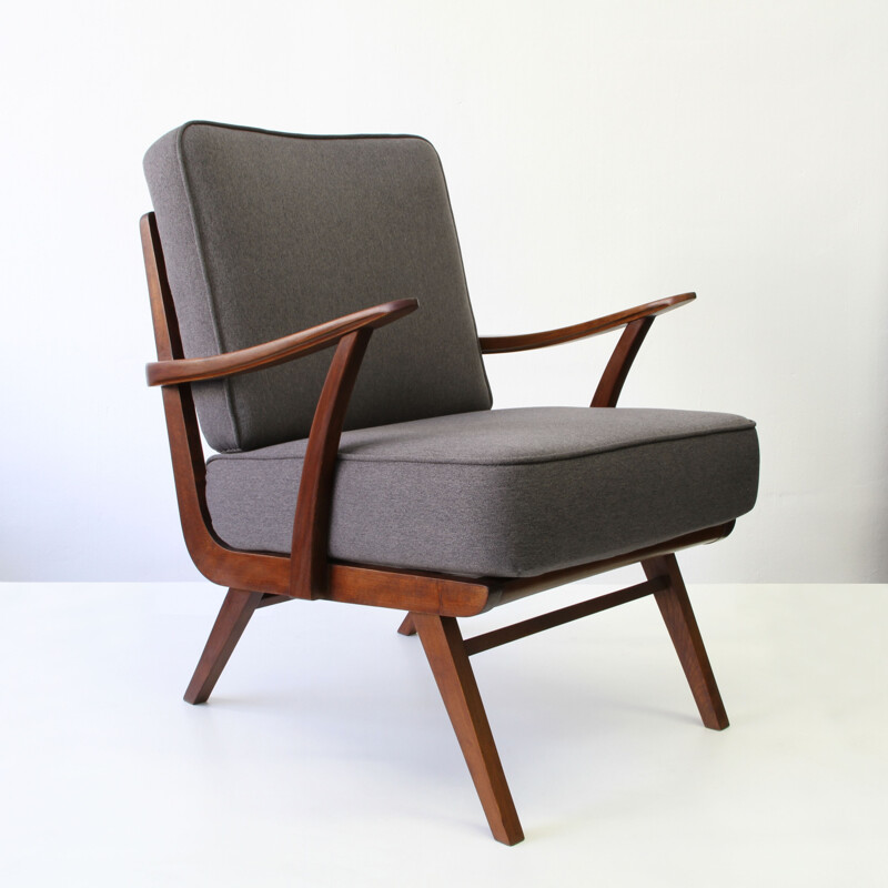 Mid-Century grey armchair in wood by Walter Knoll - 1950s