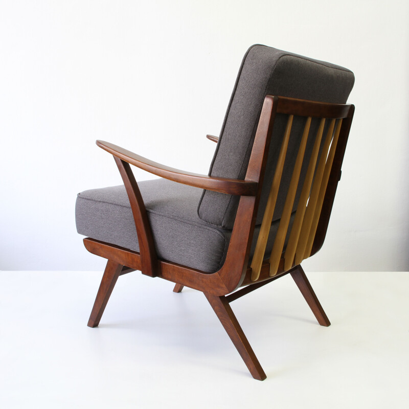 Mid-Century grey armchair in wood by Walter Knoll - 1950s