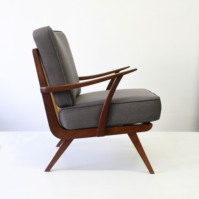 Mid-Century grey armchair in wood by Walter Knoll - 1950s