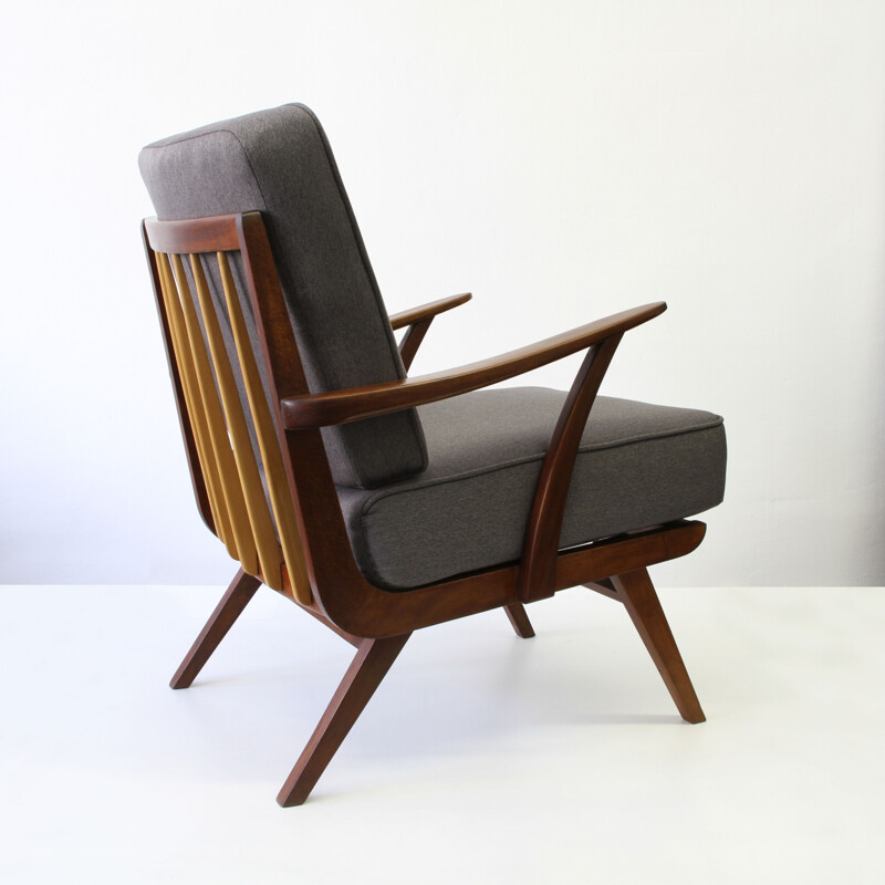 Mid-Century grey armchair in wood by Walter Knoll - 1950s