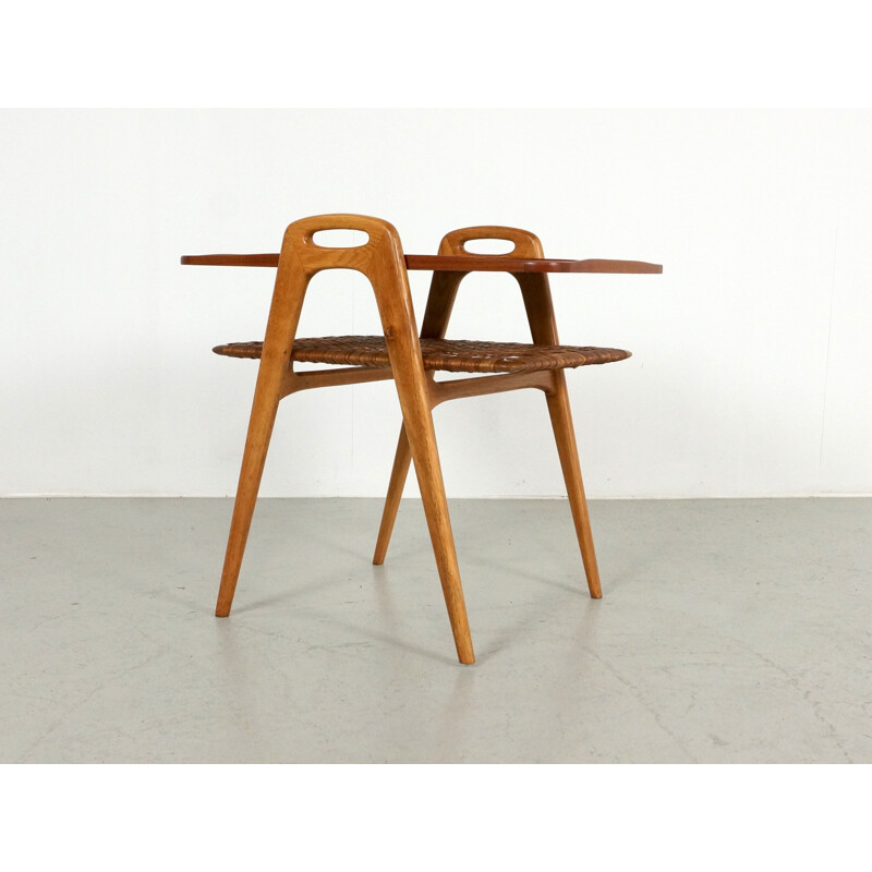 Scandinavian Teak and Rattan Side Table - 1960s