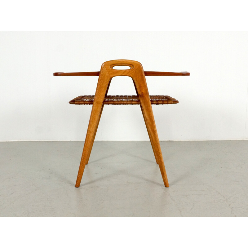 Scandinavian Teak and Rattan Side Table - 1960s