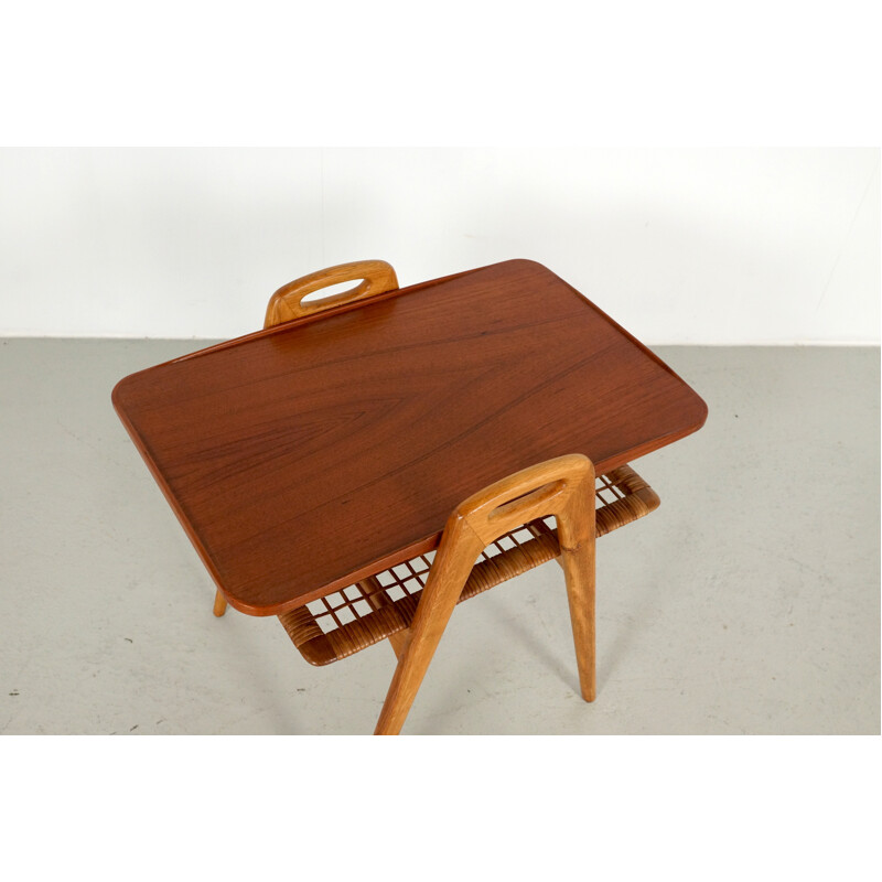 Scandinavian Teak and Rattan Side Table - 1960s
