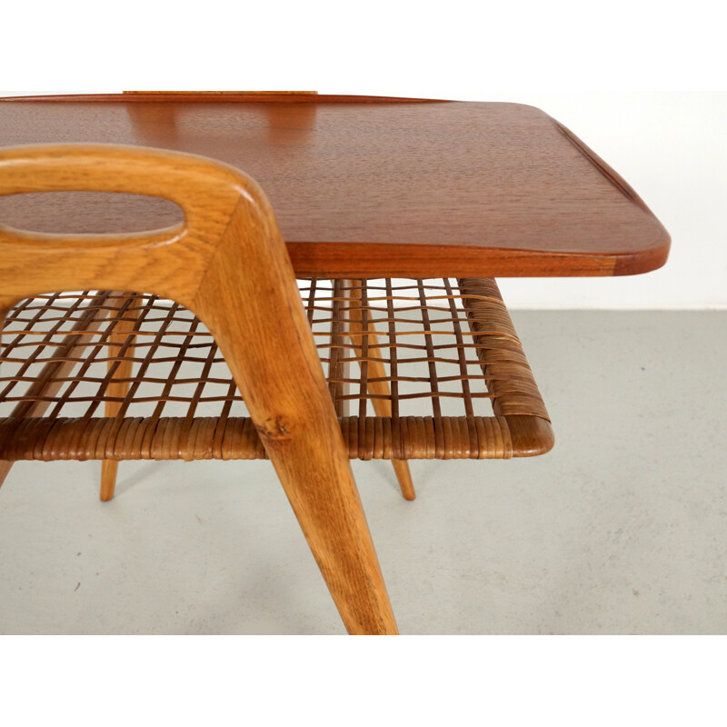 Scandinavian Teak and Rattan Side Table - 1960s