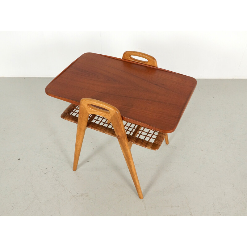 Scandinavian Teak and Rattan Side Table - 1960s