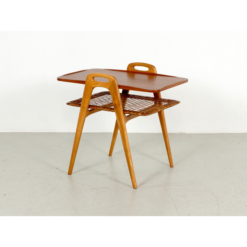 Scandinavian Teak and Rattan Side Table - 1960s