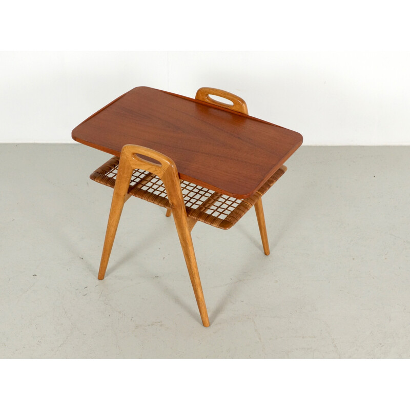 Scandinavian Teak and Rattan Side Table - 1960s