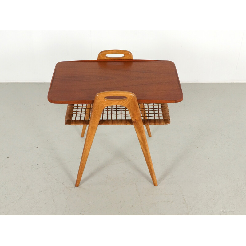 Scandinavian Teak and Rattan Side Table - 1960s