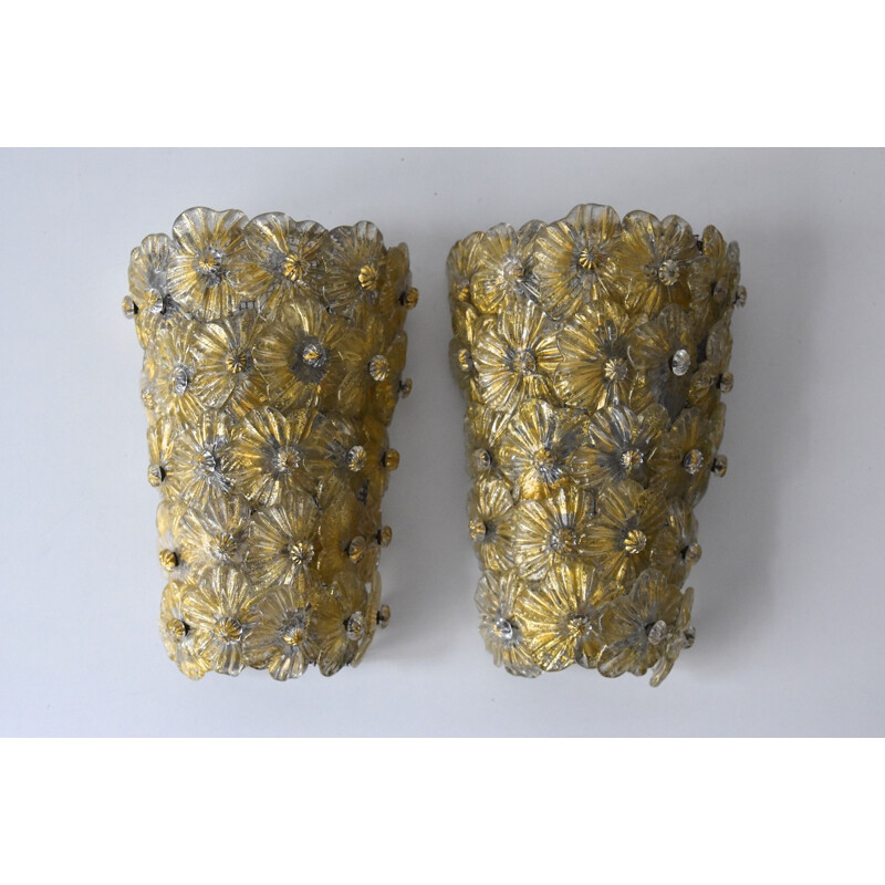 Pair of wall lamps produced by Barovier & Toso Murano - 1950s
