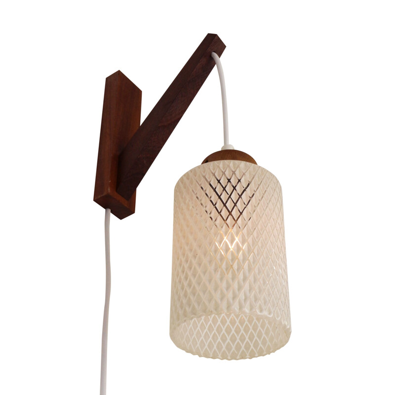 Hanging wall lamp made of wood and glass - 1960s